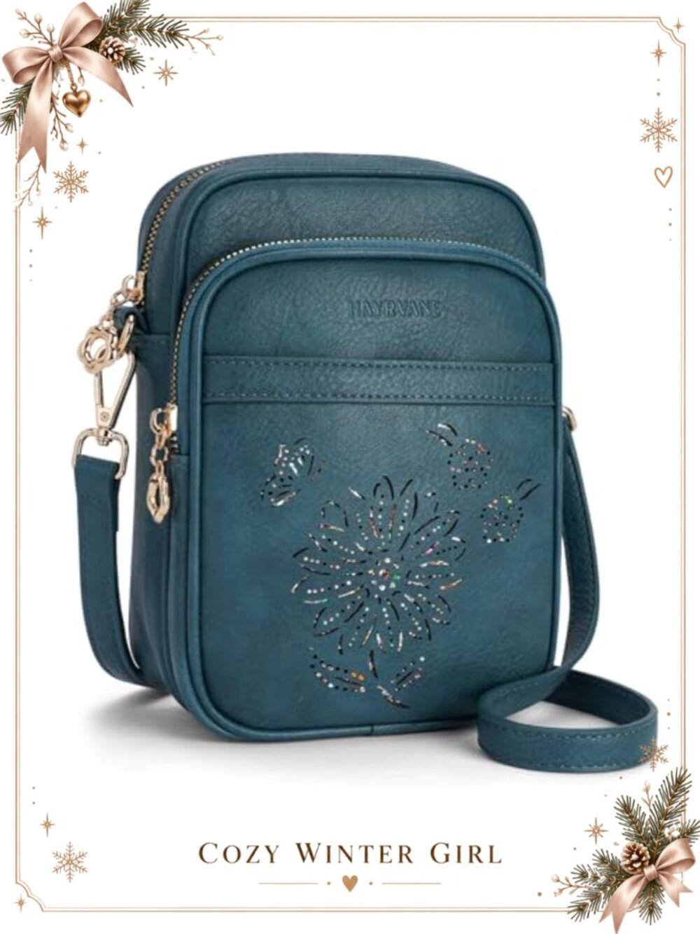Sunflower RFID Crossbody Bag with Card Slots Adjustable Detachable Strap